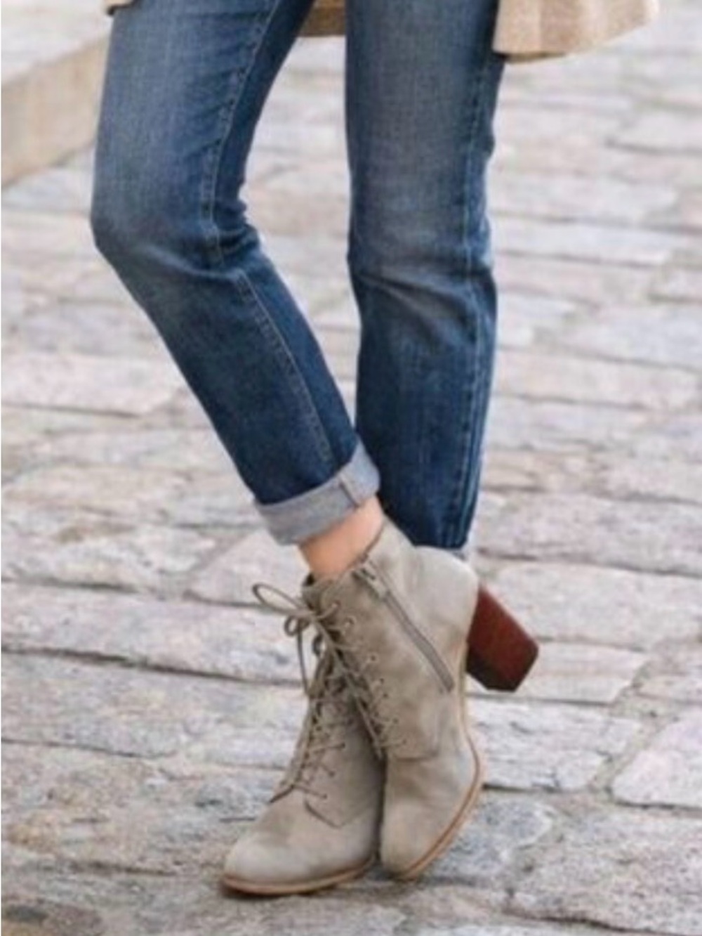 New KORK-EASE Elfa Heeled Lace Up Bootie Italian Suede Taupe 9.5 MSRP $230